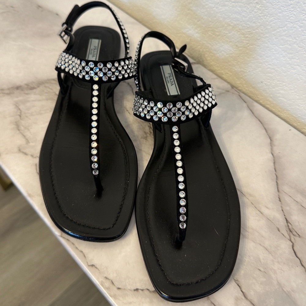 Prada Black Rhinestone Sandals 41